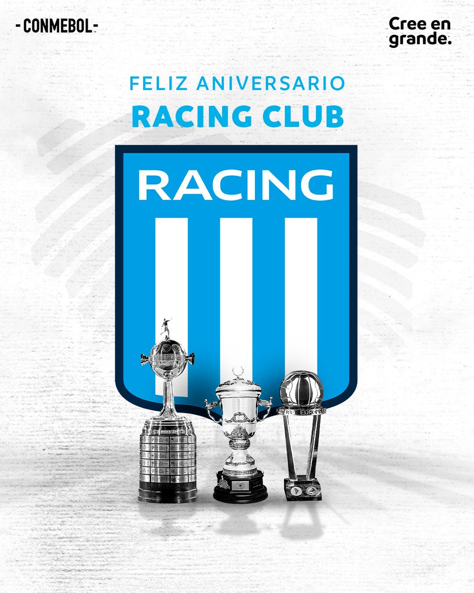 ¡Feliz aniversario @RacingClub! 🏆🇦🇷 #CreeEnGrande | #AniversarioCONMEBOL