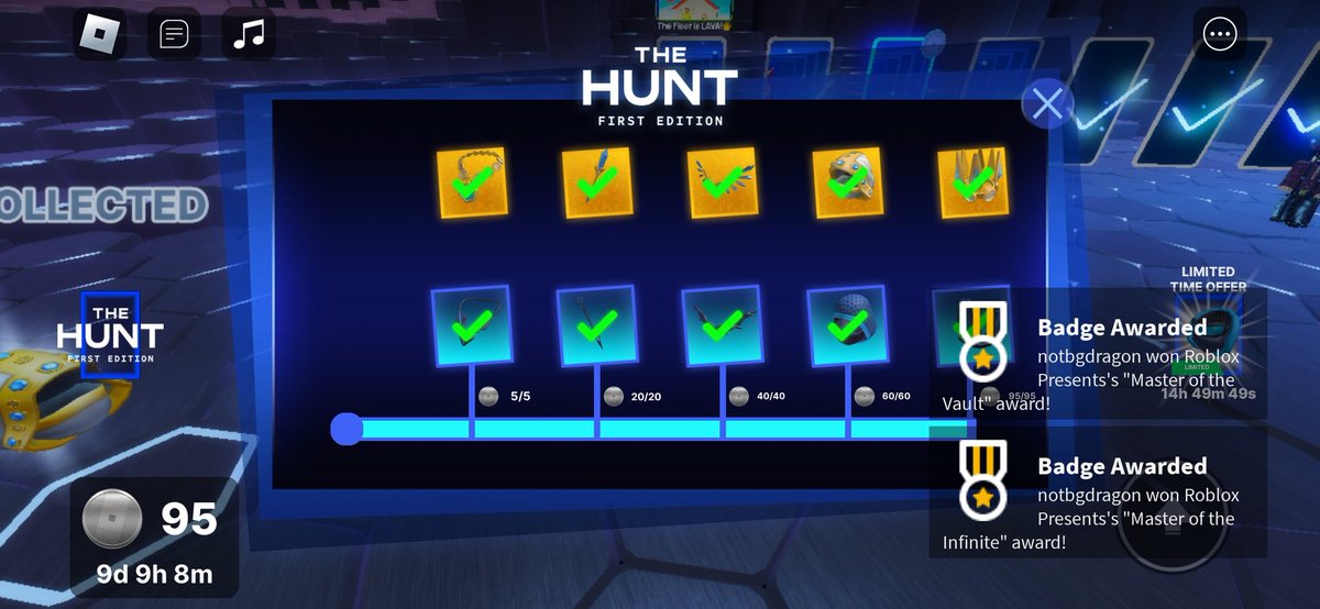 notbgdragon's tweet image. I finally completed the #RobloxHunt it was an amazing event a little challenging at times but great. My favorite games were arsenal,RB battles, and Catalog Avatar Creator. Overall amazing event can't wait for more just like this. @Roblox