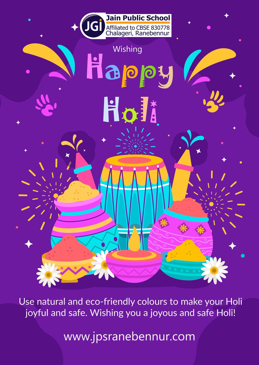 Jain Public School Ranebennur
wishing you all a very Happy Holi!
'Use natural and eco-friendly colours to make your Holi
joyful and safe. Wishing you a joyous and safe Holi!'
jpsranebennur.com
#happyholi2024 #jainpublicschoolranebennur 
freepik.com