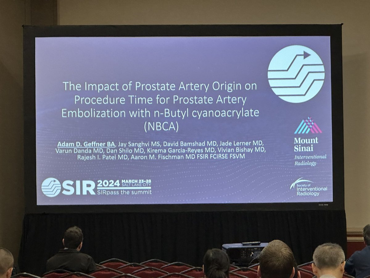 LIVE @MountSinaiIR @adamdgeffner presenting differences in prostate artery origin on procedure metrics during PAE #SIR24SLC