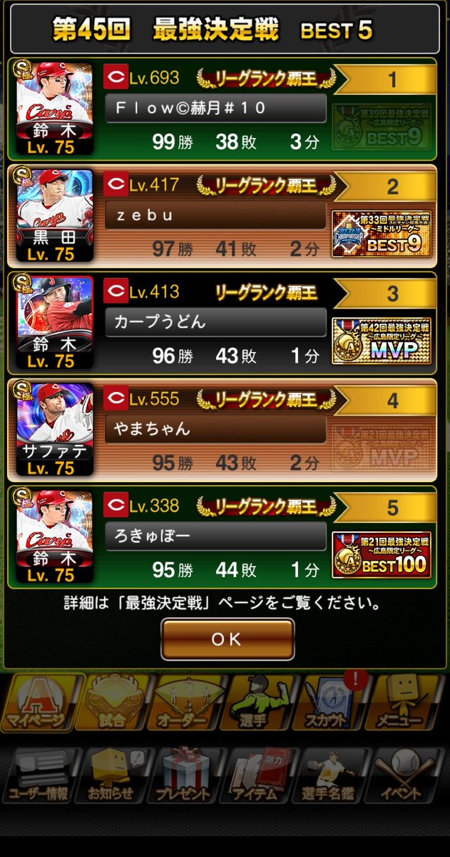Flow_prosp_A's tweet photo. やりましたーー(≧∀≦*)
マジでプロスピ本気で頑張って来て良かった😭
自分のオーダーが間違いではなかったと少しでも証明出来て嬉しい気持ちです！
これからもプロスピを続けて行くのでこれからもよろしくです🫡
１週間お疲れ様でした🙇
対戦ありがとうございました！！ https://t.co/CEMS9eo6P5