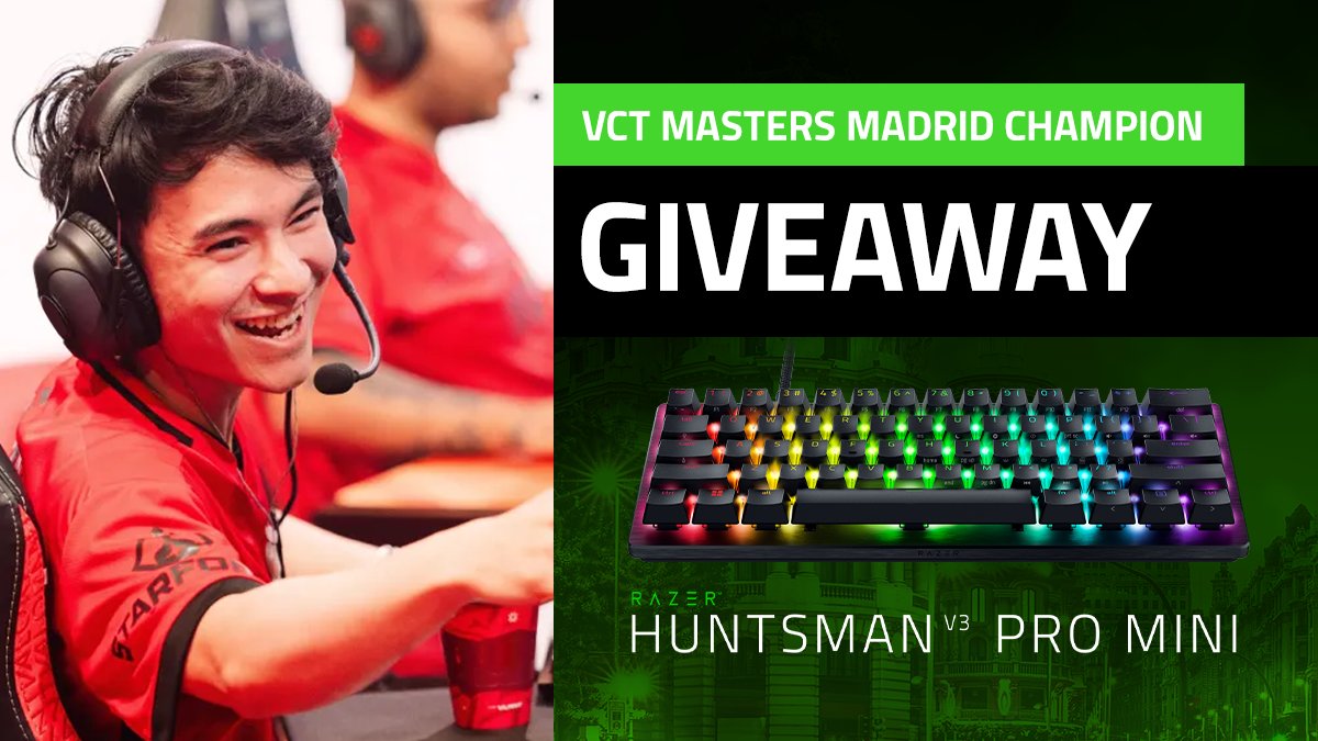 Celebration time!

Stand a chance to win the keyboard our boy <a href="/zekkenVAL/">z</a> used to win #VALORANTMasters    Madrid: the <a href="/Razer/">R Λ Z Ξ R</a> Huntsman V3 Pro!

Comment MVP, and we'll choose our winner @ 9AM PT on 3/27