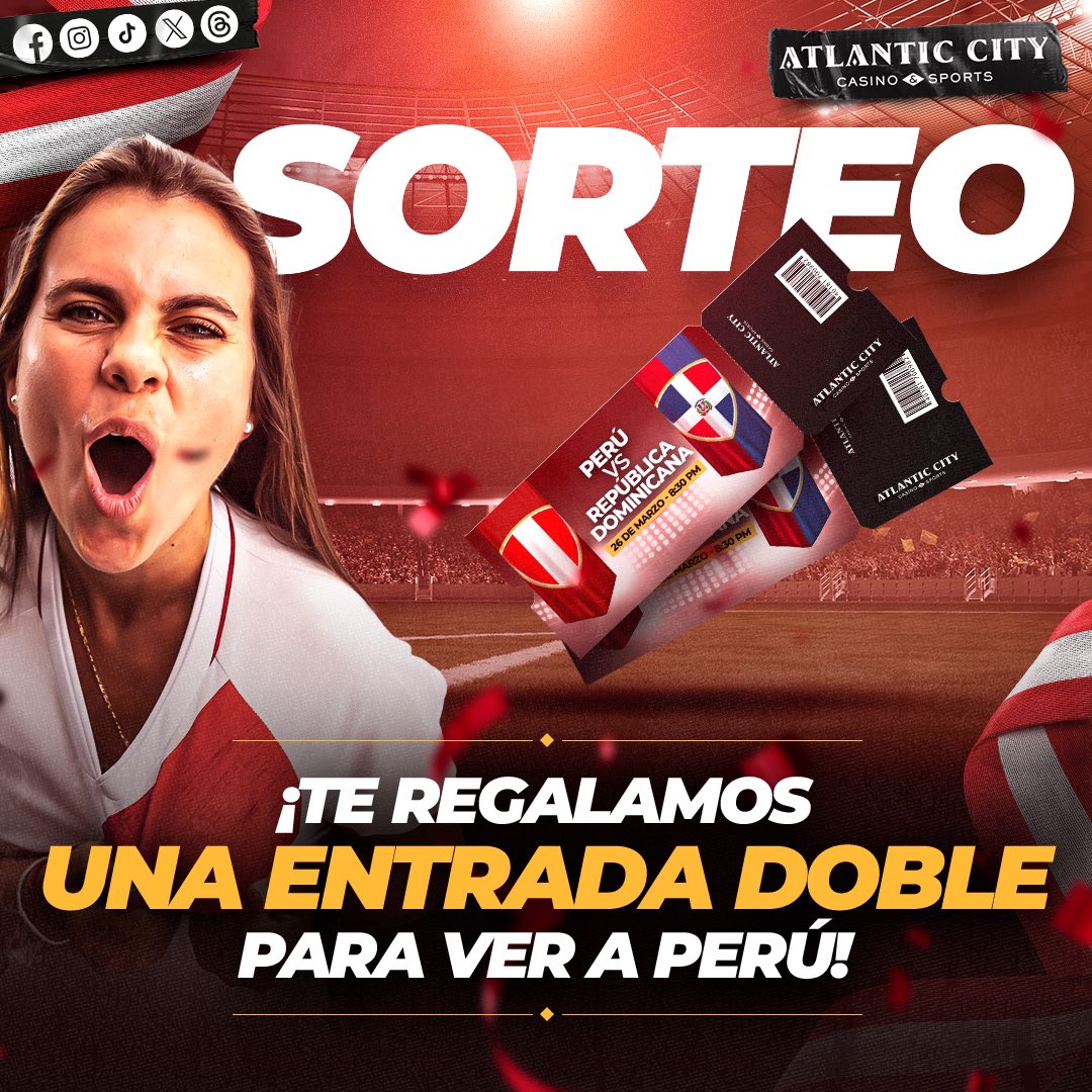 🚨 ¡SORTEO FLASH! Gana una entrada doble 🎟️🎟️ para el Perú 🇵🇪 vs R. Dominicana 🇩🇴. Cumple estos pasos:

1️⃣ Sigue a <a href="/analuciarf/">Ana Lucía Rodríguez</a> y a <a href="/AtlanticCity_Of/">Atlantic Sports</a> en X
2️⃣ Dale RT a este post
3️⃣ Etiqueta a la persona con la que te gustaría ir

📌 Tienes hasta el martes 26 a las 10 AM para