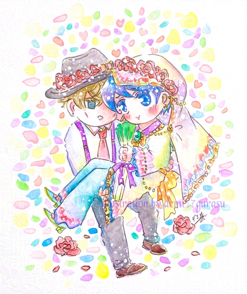 「『らぶらぶmariage予行練習』#透明水彩 #MM24時 」|デミ☆グラス@4.1-23.イースター展参加in鎌倉MONA🥚のイラスト