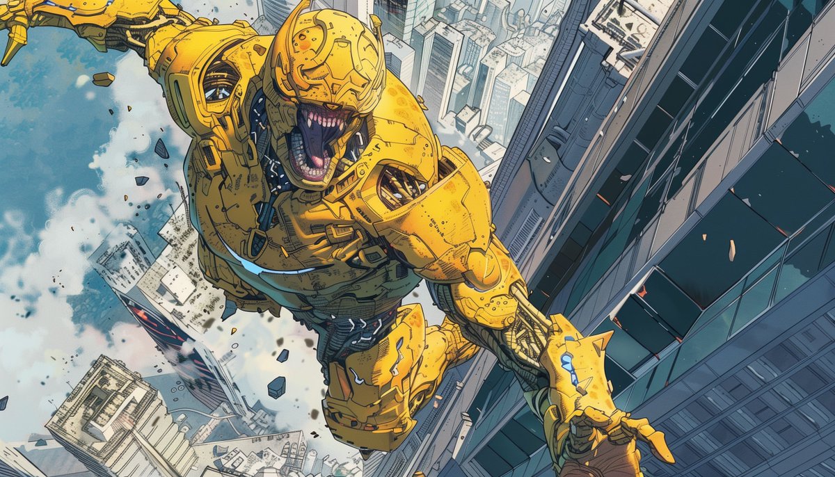 Let's wrap up the weekend with this prompt for #MidJourney 👇

📃 colorful graphic novel illustration | closeup of an [origin] creature | in [color] armor flying above building rooftops | full body shot, wide angle | cityscape background | detailed atmospheric portraits | high