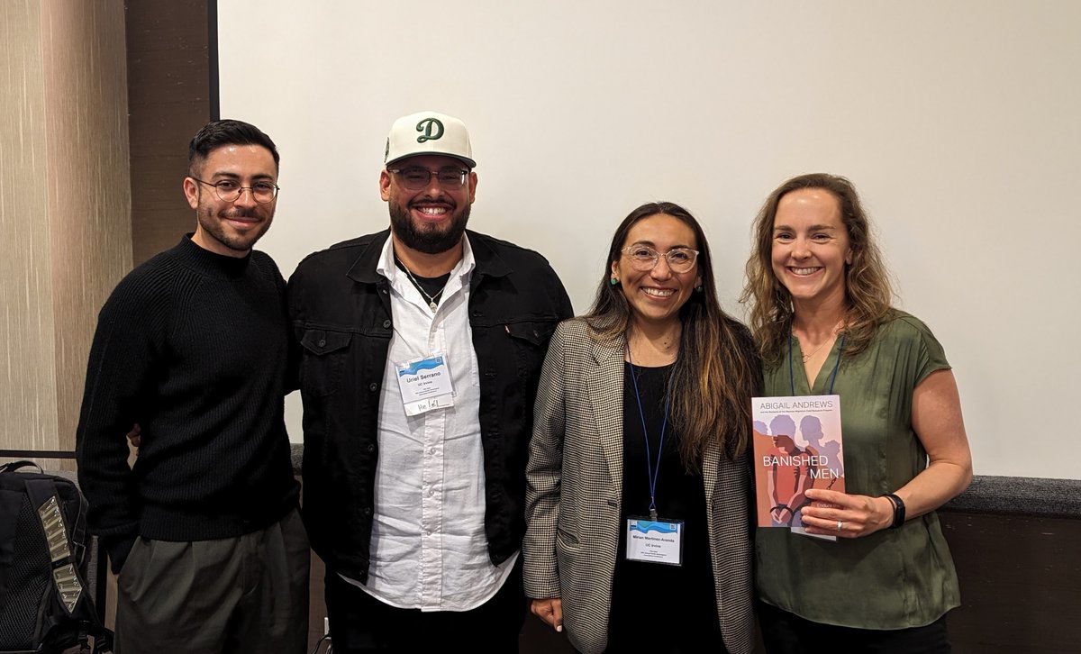 It was a thrill and honor to have a #BanishedMen book panel at #PSA2024 with these amazing scholar-activists. Thank you <a href="/its_Serrano/">uriel s.</a> @Mirian_M_Aranda <a href="/glopezoroz/">Gustavo López Orozco</a> 🙏 It's awesome to be in conversation w you. 

Get the book FREE/Open source! bit.ly/banishedmen