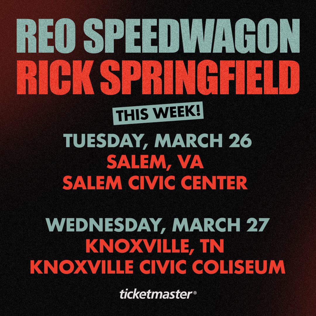 This coming Tuesday and Wednesday! Tue, March 26 Salem Civic Center Salem, VA ticketmaster.com/event/01005F57… - Wed, March 27 Knoxville Civic Auditorium and Coliseum Knoxville, TN ticketmaster.com/event/1B005F5A…