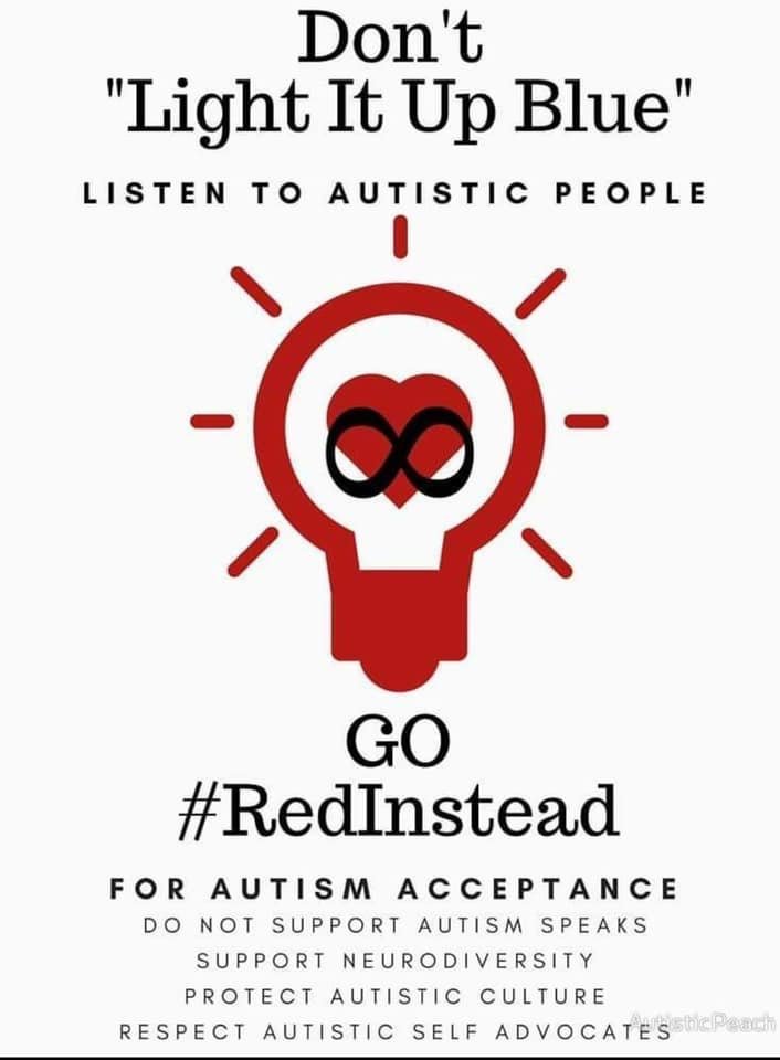 HChewbecca's tweet image. Happy Autism Acceptance Day! #REDInstead Wear Red today instead of blue. Autism isn&apos;t something to be cured!