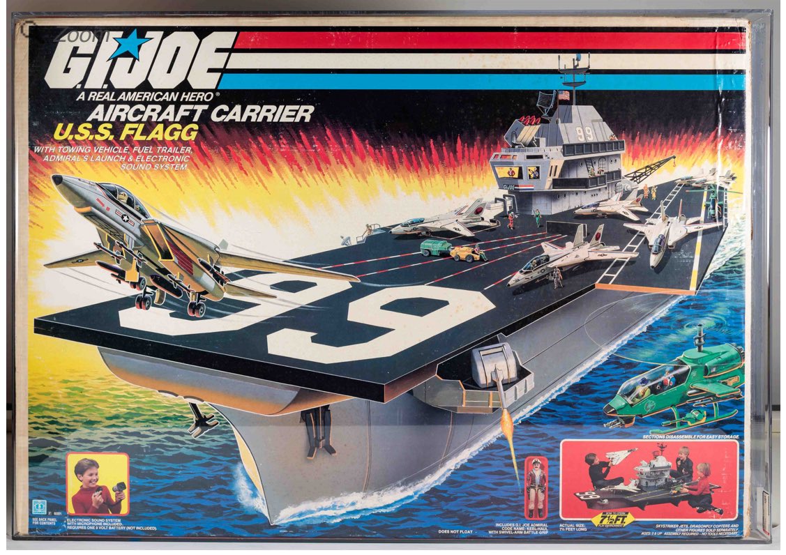 The highest graded unopened box of the U.S.S. Flagg G.I. Joe Aircraft Carrier (AFA, 85) has just sold at @lcgauctions for $41,430. It was released in 1985 and cost $99.99.