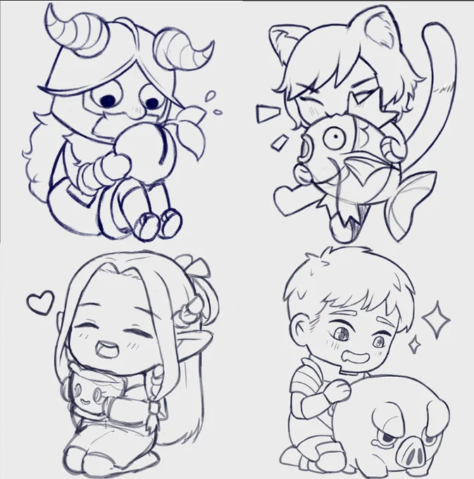 dungeon meshi x pokemon based on food sticker doodles wip owoim still left with chilchuck so i'll think of it next time 