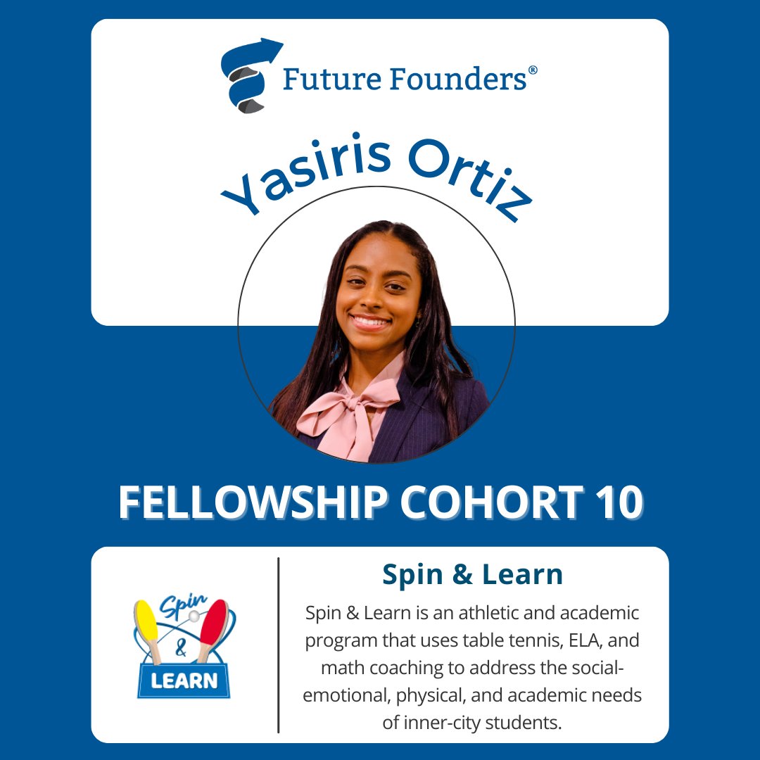 Meet Our New Fellows: Yasiris Ortiz, Founder of Spin & Learn - an athletic and academic program that uses table tennis, ELA, & math coaching to address the needs of inner-city students. Learn more about all 21 founders in our Fellowship Cohort here: bit.ly/fellowshipcoho…