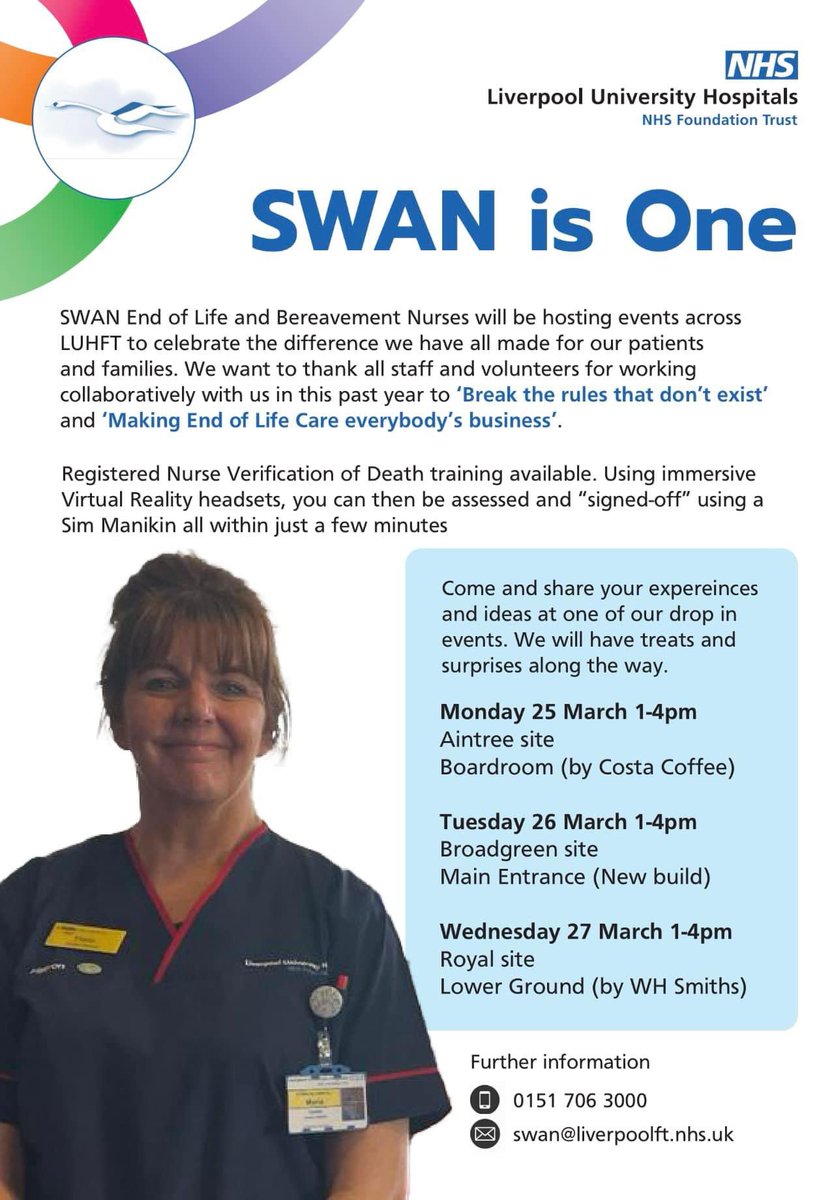 We are celebrating SWAN @LivHospitals for 1 year !
A series of events will be held across sites throughout the week … 
@fionaDmurphy <a href="/pamstan0104/">Pam Stanford 💙</a> @davidfmelia <a href="/jamessumnerNHS/">James Sumner 💙</a> <a href="/JimGardner63/">Jim Gardner</a> 
<a href="/SamWestwell/">Sam Westwell</a> <a href="/JennyTa14018039/">Jenny Taylor</a>