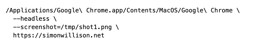 Simon Willison (@simonw) on X — TIL Google Chrome has a --headless option you can use to take a screenshot from the CLI that's built into the default installation https://t.co/hoA4ujPSTh