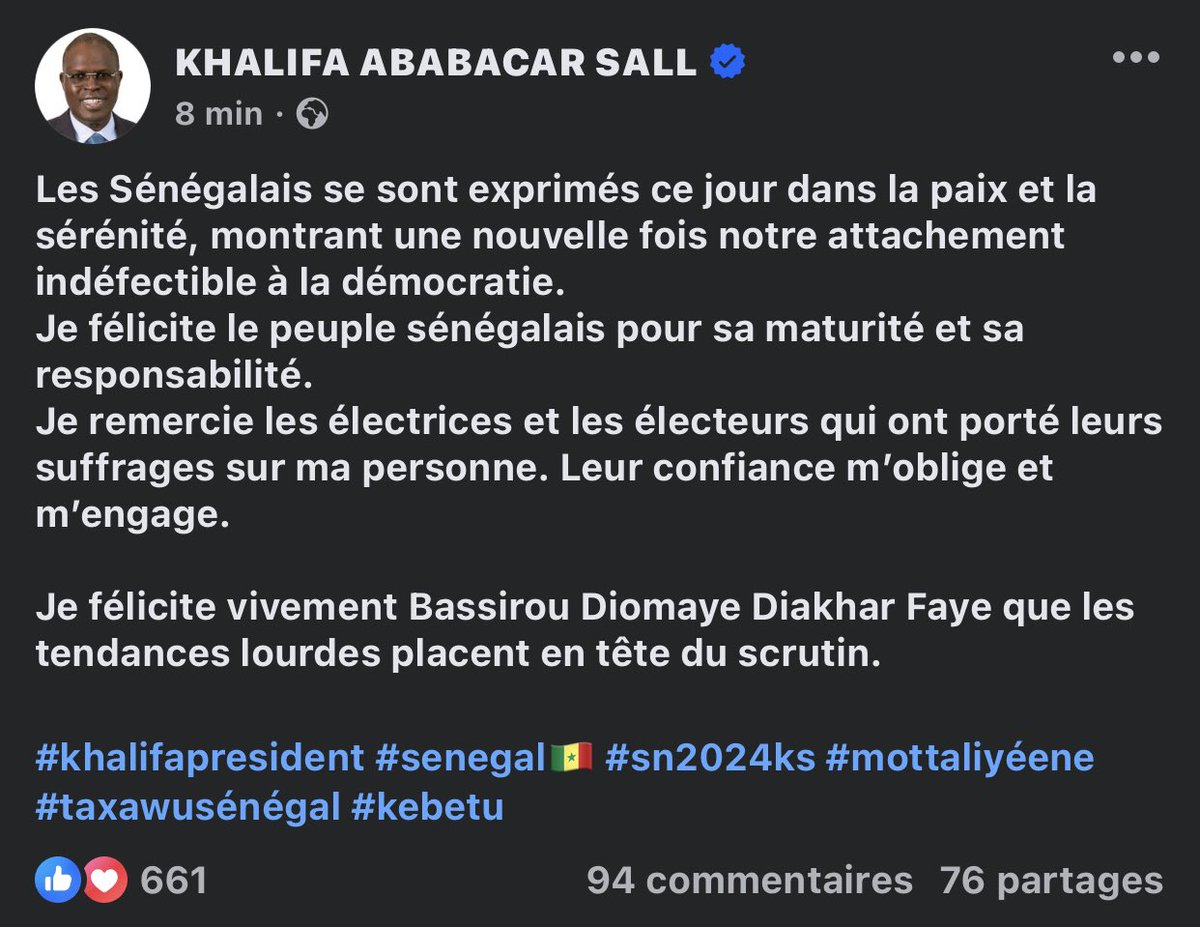 🛑#SunuElection2024: Khalifa SALL félicite Bassirou Diomaye FAYE.