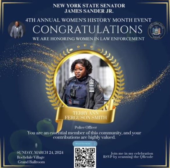 Congratulations, Community Affairs, Police Officer Ferguson-Smith! Your dedication and hard work at the 106 Precinct have not gone unnoticed. Thank you for your service and commitment, and for being recognized during Women’s History Month by @JSandersNYC. You will be missed 🙏