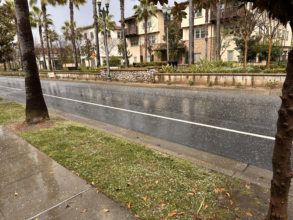 TransverseDream's tweet photo. Hail in Azusa! This is a severe thunderstorm for SoCal 😆 https://t.co/lPe9ysafx4