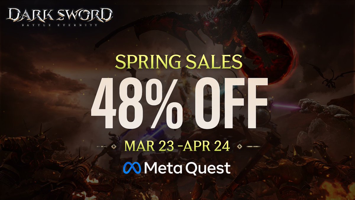 DarkswordVR's tweet photo. Happy Spring!🌷It's been more than a month since our last update and we've got something in the works... In the meantime, enjoy Darksword with a 48% discount on @MetaQuestVR until Apr 24th!🔥

Store: https://t.co/QsFdom1Q6X

#VRgaming #Darksword #MetaQuest3 #oculus #meta https://t.co/6L0VBWoddc