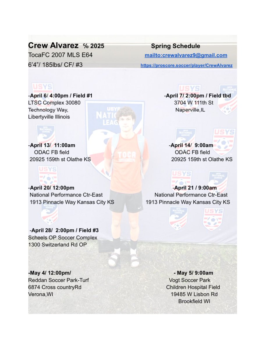 Spring schedule. Link to my proscore below.