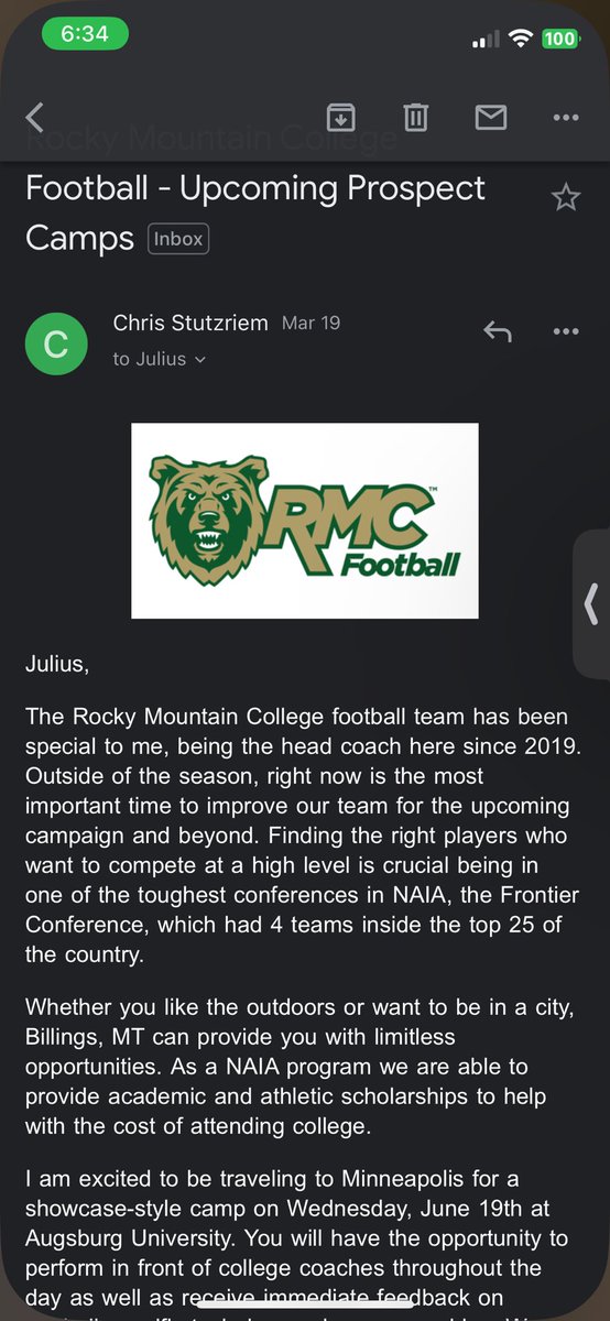 Thank you RMC for reaching out and inviting me to camp can’t wait to meet y’all and get to work!! #GoBattlinBears <a href="/my7on7/">My7on7 Football Leagues & Tournaments</a>