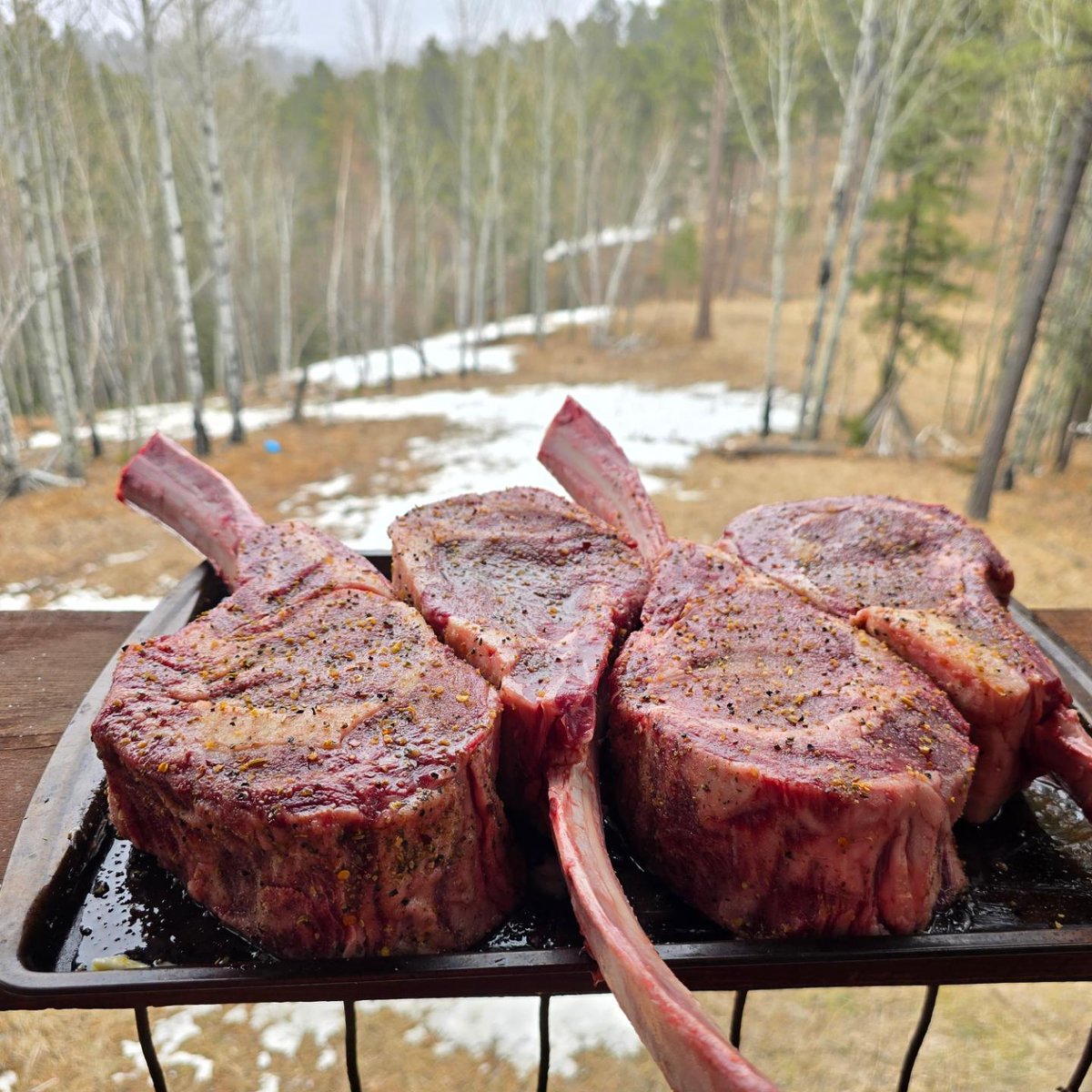coachKooima's tweet photo. What's better than a tomahawk steak from @cujo_21 and Old Parlor Meats? Eating with a view! #BlackHills #iowabeef https://t.co/4DMKi5WFL2