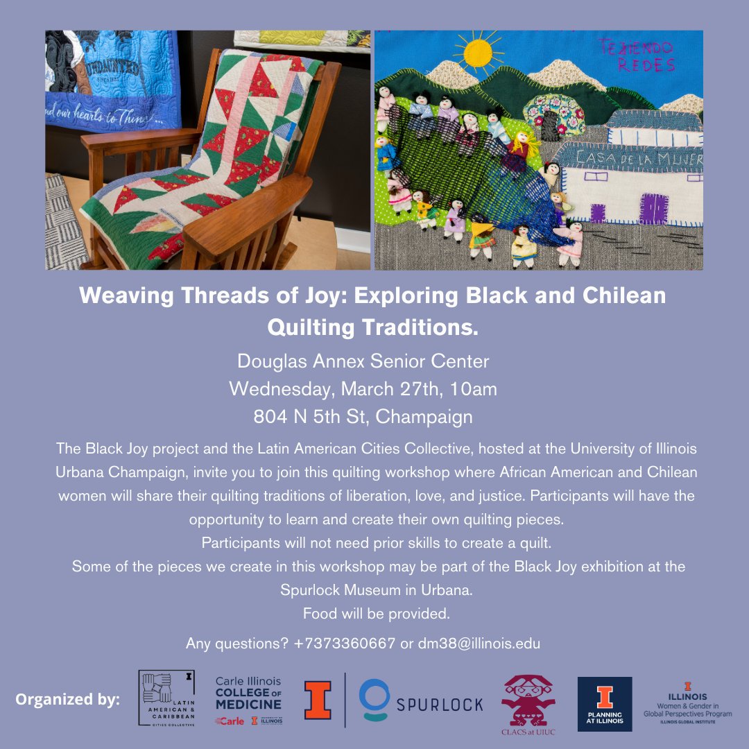 Join us on Wednesday, March 27 at 10am at the Douglas Annex Senior Center for Weaving Threads of Joy: Exploring Black and Chilean Quilting Traditions!