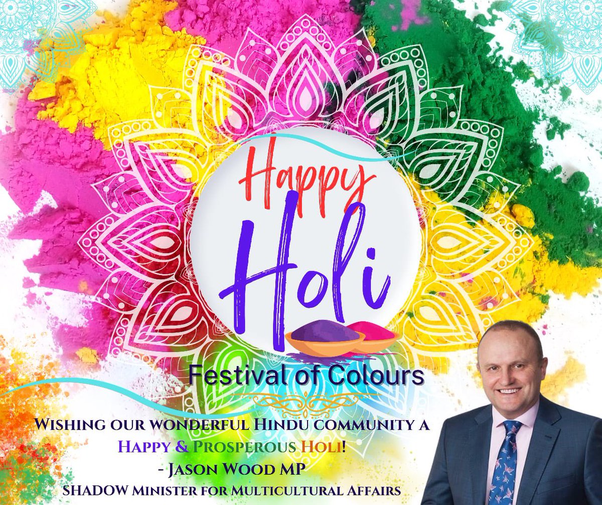 Happy Holi! 'Festival of Colours' - Holi is one of the most celebrated festivals of the Indian Australian community. Holi, an ancient Hindu festival, celebrates the triumph of good over evil and divine love. I wish our wonderful Indian Australian community a colourful, joyful