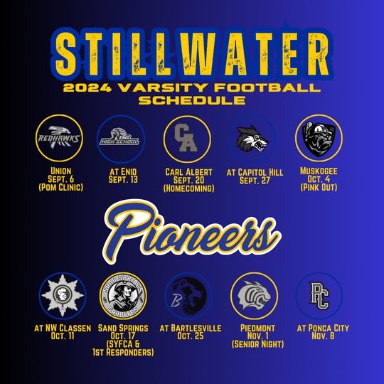 Get your calendars ready for 7th-Varsity Pioneer Football! 146 days until Meet the Pioneers and 166 days until Varsity kicks off, but who’s counting?! 🙋‍♂️