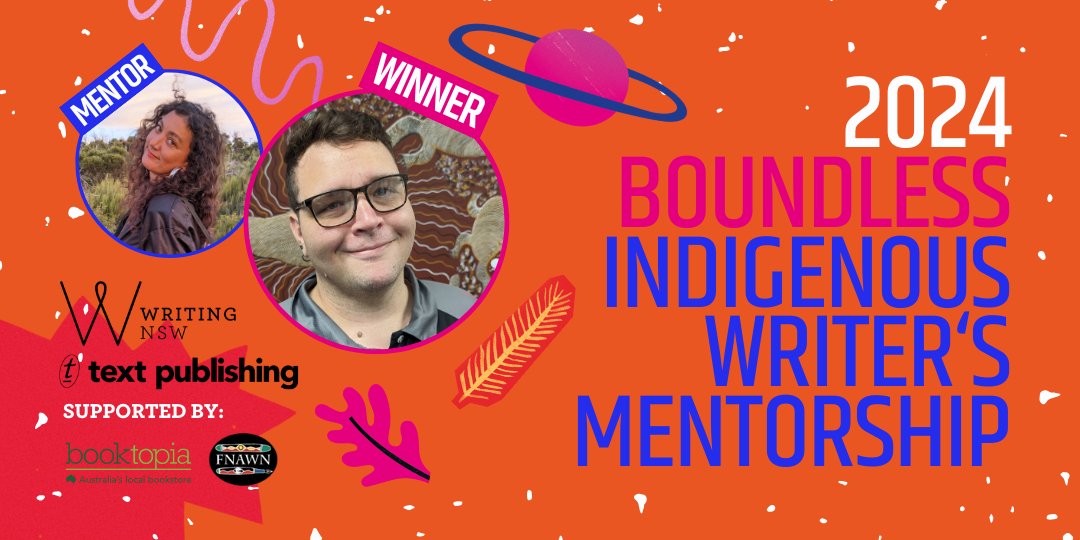 Announcing the winner of the 2024 Boundless Indigenous Writer's Mentorship: Bardi writer Kalem Murray for his speculative fiction manuscript Regression! Kalem will be mentored by Mykaela Saunders. Full announcement: writingnsw.org.au/boundless-ment… @text_publishing @FNAWN_ @booktopia