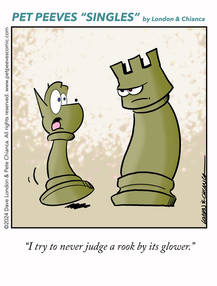 Pet Peeves Single, March 24, 2024: Give pieces a chance. (We couldn't decide, so two captions to choose from!) #chess #rook #checkers #comicstrip #humor