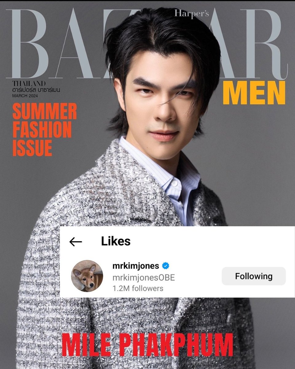 speaking of mr kimjones, he also liked the Bazaar Men Thailand post of Mile 💚🌹

#DiorSummer24
#BAZAARMENxMILEPHAKPHUM
#MilePhakphum <a href="/milephakphum/">mile phakphum</a>