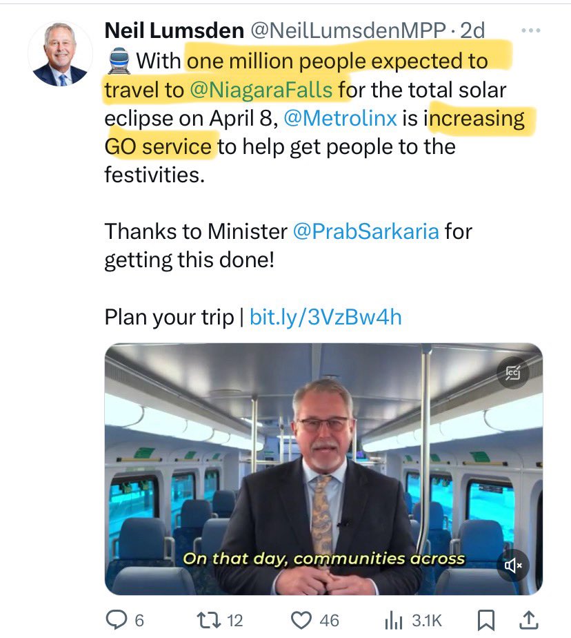 Question?? 
If during the Solar Eclipse <a href="/Sflecce/">Stephen Lecce</a> expects #Onted “staff to show up to work, LIKE OTHER EMPLOYEES IN ALL OTHER  SECTORS” - why would the #Ontario government be expecting 1 million visitors in Niagara Falls and have to add extra GO Trains??? 🤔
#onpoli
#LyingLecce