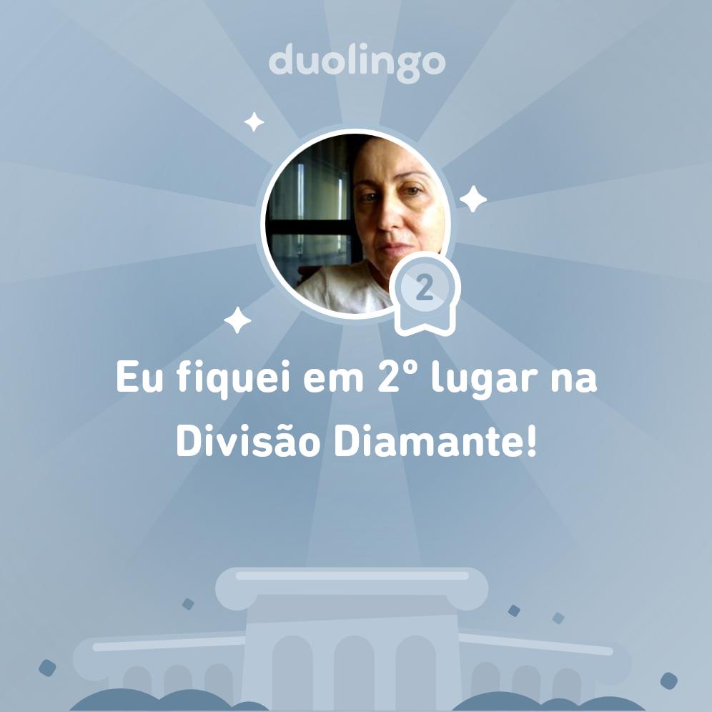 Eu fiquei em 2º lugar na Divisão Diamante do @DuolingoBrasil!