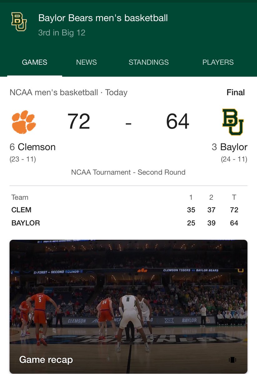Heartbreaking! @BaylorMBB is such a class act- hate to see this season end like this. Go Bears- #SicEmBears