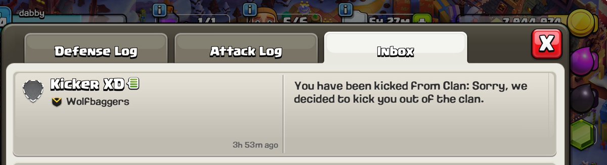 Dab_WBG's tweet photo. Our clan was stolen today.  Strangest thing is, the account that kicked us all has no history of being in the clan. The clan leaders account was stolen. They had to have made the kicker the leader, swapped back, then left.  Any advice? We all have messaged in game, no reply yet. https://t.co/pX3XZFStSw