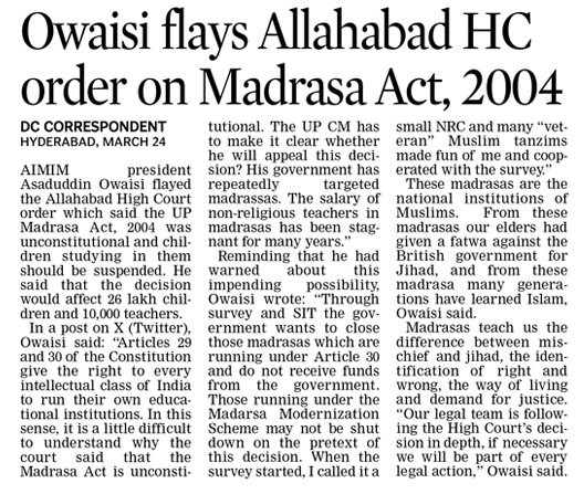 @asadowaisi flays Allahabad High Court Order on Madrasa Act, 2004❗

#AIMIM #AsaduddinOwaisi #AllahabadHighCourt #AllahabadHC #UttarPradesh
#Madrassas #MadarsaEducationAct #YogiGovt #BJPGovernment  #Yogi #Unconstitutional #UPBoard #Allahabad
