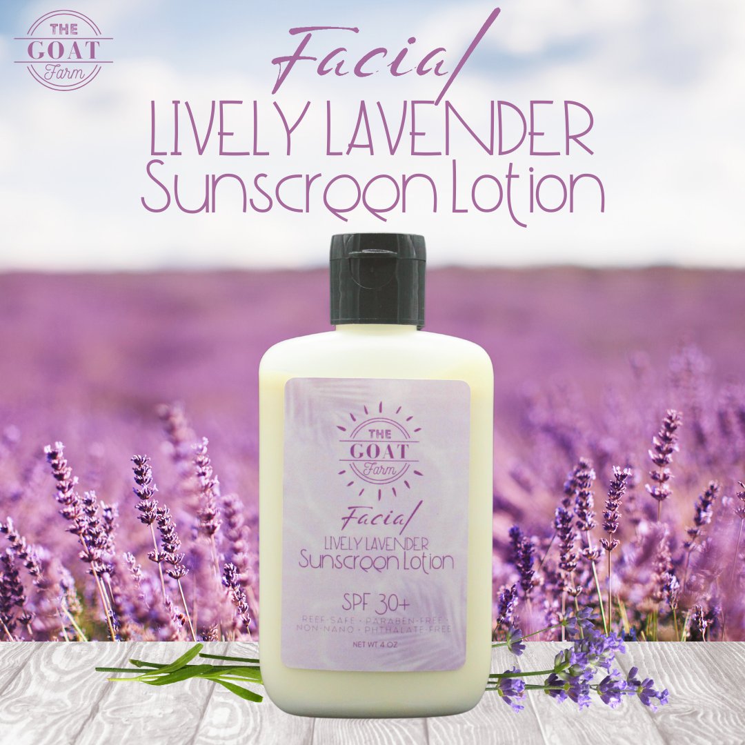 TheGOATFarmLLC's tweet photo. Lively Lavender Natural Facial Sunscreen Lotion provides 30+ SPF that protects your face from hyperpigmentation, fine lines & sun damage while being noncomedogenic.
(4 oz $10.99): https://t.co/j42TzUcjrV
#skincare #sunscreen #facesunscreen #essentialoil #naturalskincare #sun https://t.co/fz7dmqfTRg
