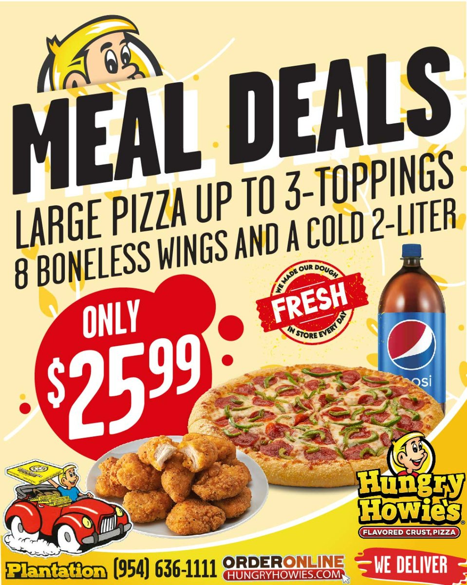 HowiePlantation's tweet photo. Feeling hungry? It's time to combo! Dive into Hungry Howie's Combo Meals and satisfy every craving. 🍔🍟 Order now and let's combo your way to foodie heaven! #HungryHowies #ComboMeals https://t.co/PQxHypwMZc