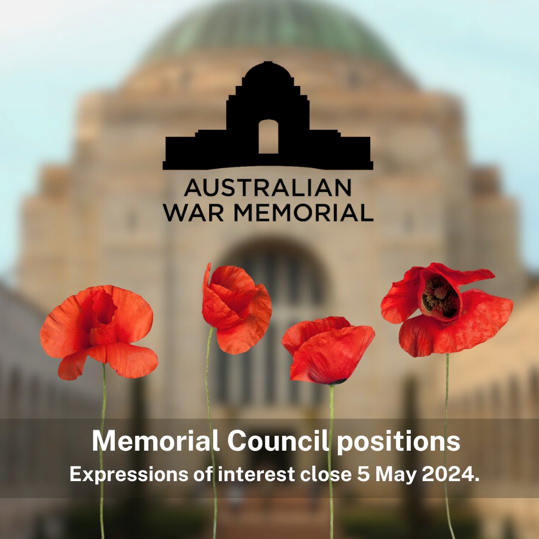The Australian Government is inviting expressions of interest to fill future Australian War Memorial (Memorial) Council positions. Expressions of interest close at 11:59pm AEST on Sunday, 5 May 2024. Further details here: dvajobs.nga.net.au