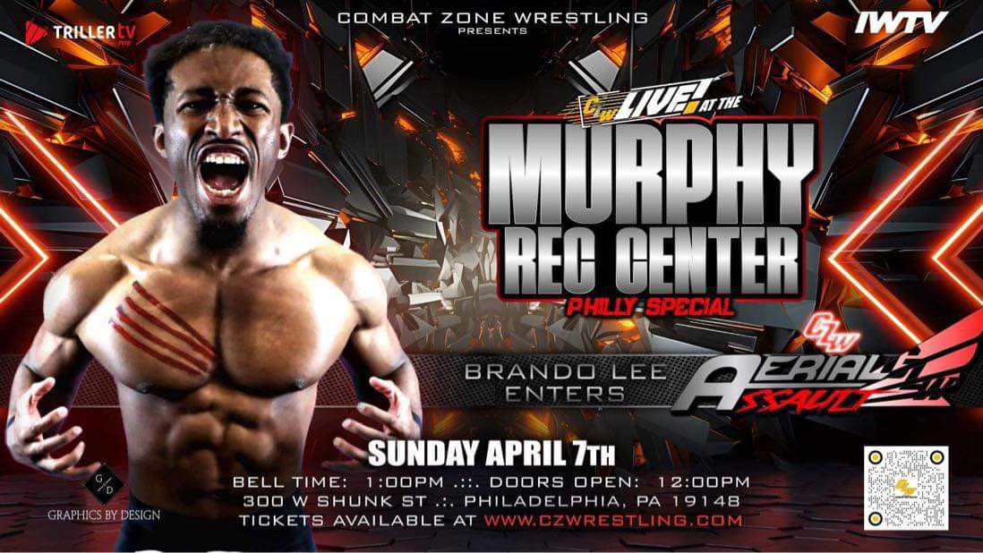 🚨BREAKING🚨 #CZWMurphyRec ANNOUNCEMENT - BRANDO LEE ENTERS #AerialAssault 🎟️: showpass.com/czw-murphy-rec/ CZW presents “CZW Live! At the Murphy Rec Center” Sunday, April 7 Murphy Rec Center 🛎️: 1pm 🚪: noon