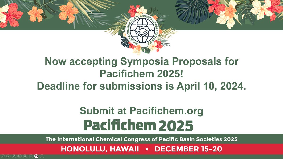 Pacifichem 2025 is seeking symposia proposals for its upcoming Congress in Honolulu, Hawaii, USA from December 15–20, 2025. Submit your innovative proposals by April 10, 2024, and be part of this scientific gathering at pacifichem.org/technical-prog… #ozchem #RACI #Pacifichem2025