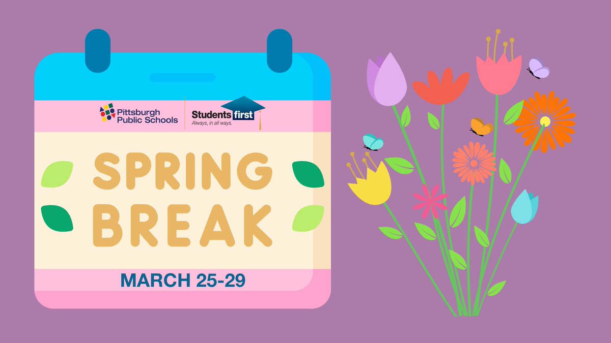 PPSnews's tweet photo. Spring Break is March 25-29.
Time to unwind and make memories!
#HappySpringBreak https://t.co/9DEa1wBl8t