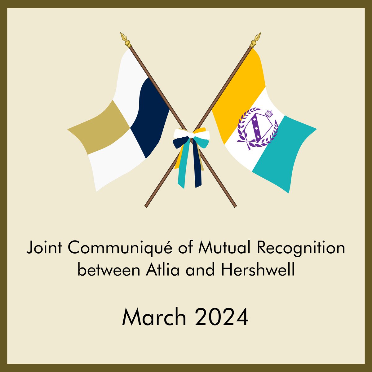 El pasado 21 de marzo se dio a conocer la firma del Comunicado Conjunto con <a href="/HershwellGov/">赫斯維爾公國 Principality of Hershwell</a> en el que se anuncia el Reconocimiento Mutuo entre sus gobiernos e instituciones, efectuado el 12 de marzo en Nova Atlium.