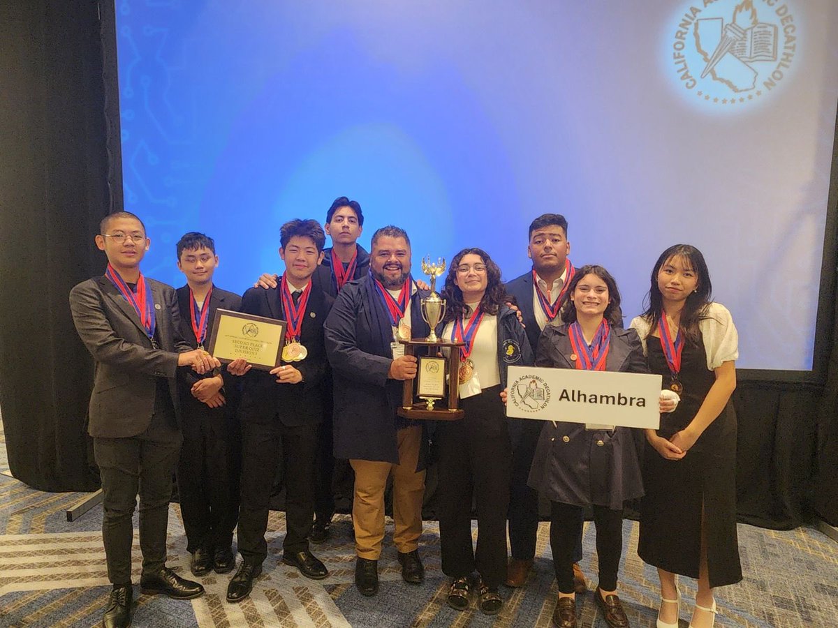 🙌 Woo Hoo‼️ #AlhambraHighSchool 🏫 placed THIRD 🥉 in the entire state in the California Academic Decathlon 👏🏼, and team captain 🫡 #KennethSan was the state’s second 🥈 highest scorer❗️ Congrats 🎉 to Coach #JoseSanchez 👨‍🏫 & the entire #AHS team‼️ 📸: #DianaDiazFerguson