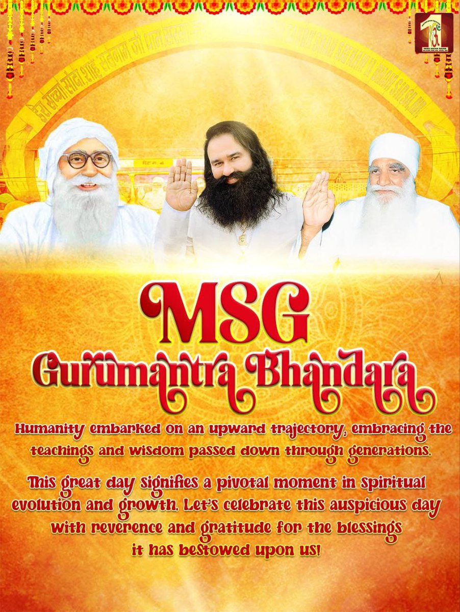 Jaiya_Thakur07's tweet photo. Today is a very important day for Dera Sacha Sauda. On this day Saint Dr MSG Insan had received Gurmantra from Supreme Father Shah Satnam Ji Maharaj. Lakhs of followers of Dera Sacha Sauda will celebrate this day with great pomp in the form of #MSGGurumantraBhandara . https://t.co/P419LYKwNS