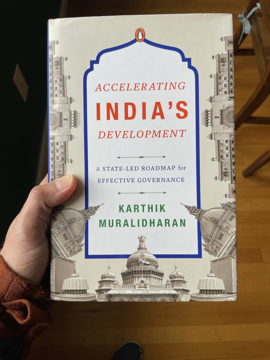 After reading ~5 drafts, and seeing 50 iterations of the cover via frantic WhatsApp messages, delighted to finally have @karthik_econ's phenomenal book on India's development in hand! (thanks @breskici!) Here's why it was worth the wait, and why you should get yours ASAP ... 1/n