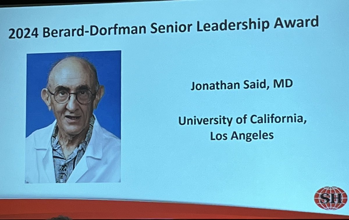 Congratulations to Dr. Jonathan Said of @UCLA_Pathology, recipient of the 2024 Berard-Dorfman Senior Leadership Award! The award recognizes someone who has demonstrated excellence in any or all areas of #hemepath including teaching, humanitarian contributions, and leadership.