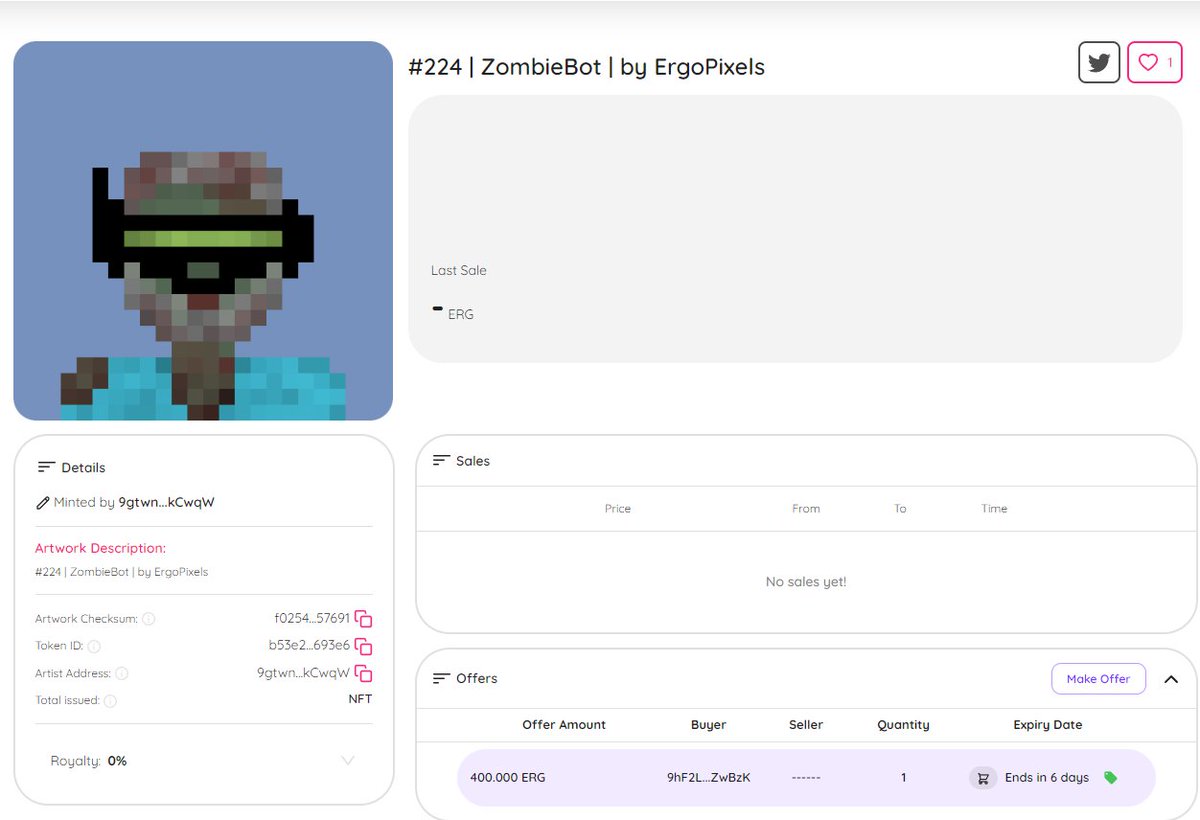 Will the owner of @ErgoPixels #224 - ZombieBot kindly check @auction_house_ and consider this fair offer. Offer will stand for 1 week. Thank you. @CyberVerse_io #Ergo