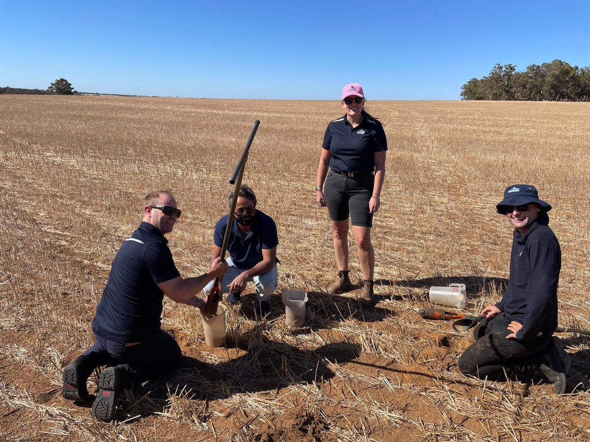 Summit field research, Mark Gherardi & Sam Marsh, along with Moora Area Manager, Alana Alexander out & about last week soil testing field trial sites with Khalil from @uwanews School of Agriculture and Environment