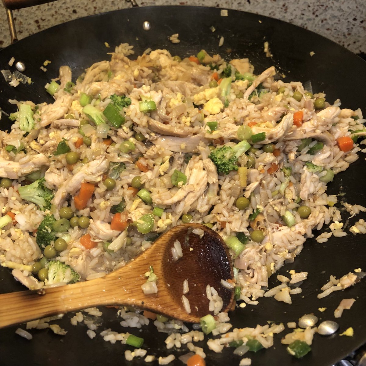 Chicken fried rice. I’ve already had 3 servings. Trying to figure out which hot sauce goes best with it.