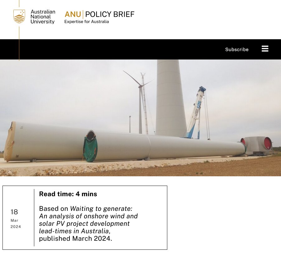 Great to be part of the 1st @ourANU Policy Brief, which is targeted at policymakers who need quick-reads in an accessible format for evidence-based research Includes our #renewable lead-times #EnergyEconomics article: sciencedirect.com/science/articl… policybrief.anu.edu.au/accelerating-a… @ANU_ICEDS